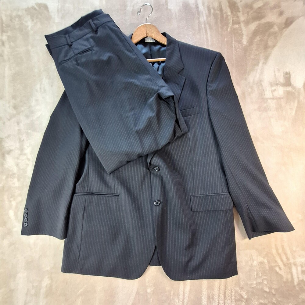 Jos A Bank Suit Mens 46 Long 40x29 Gray Wool Stripe Single Vent 2 Button Formal